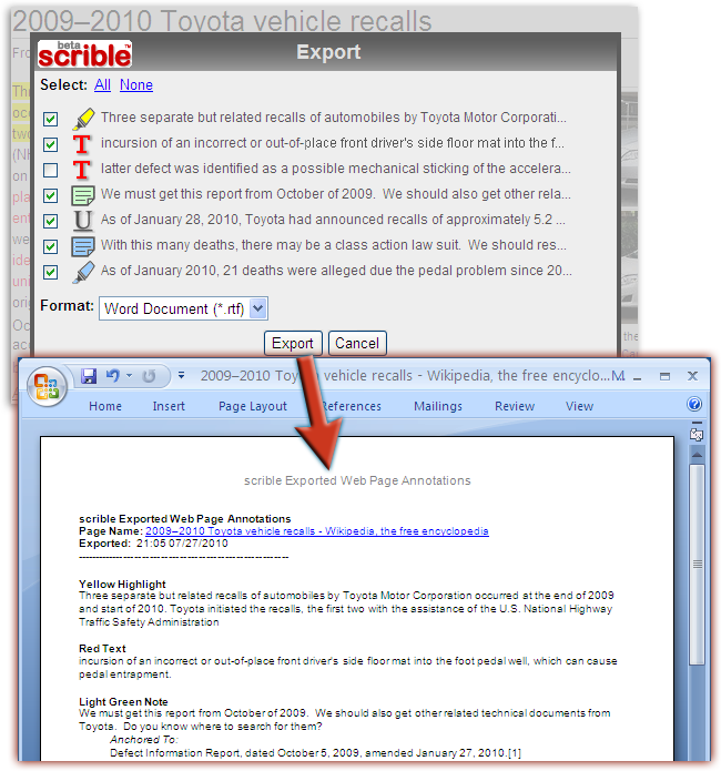 Export Window screenshot